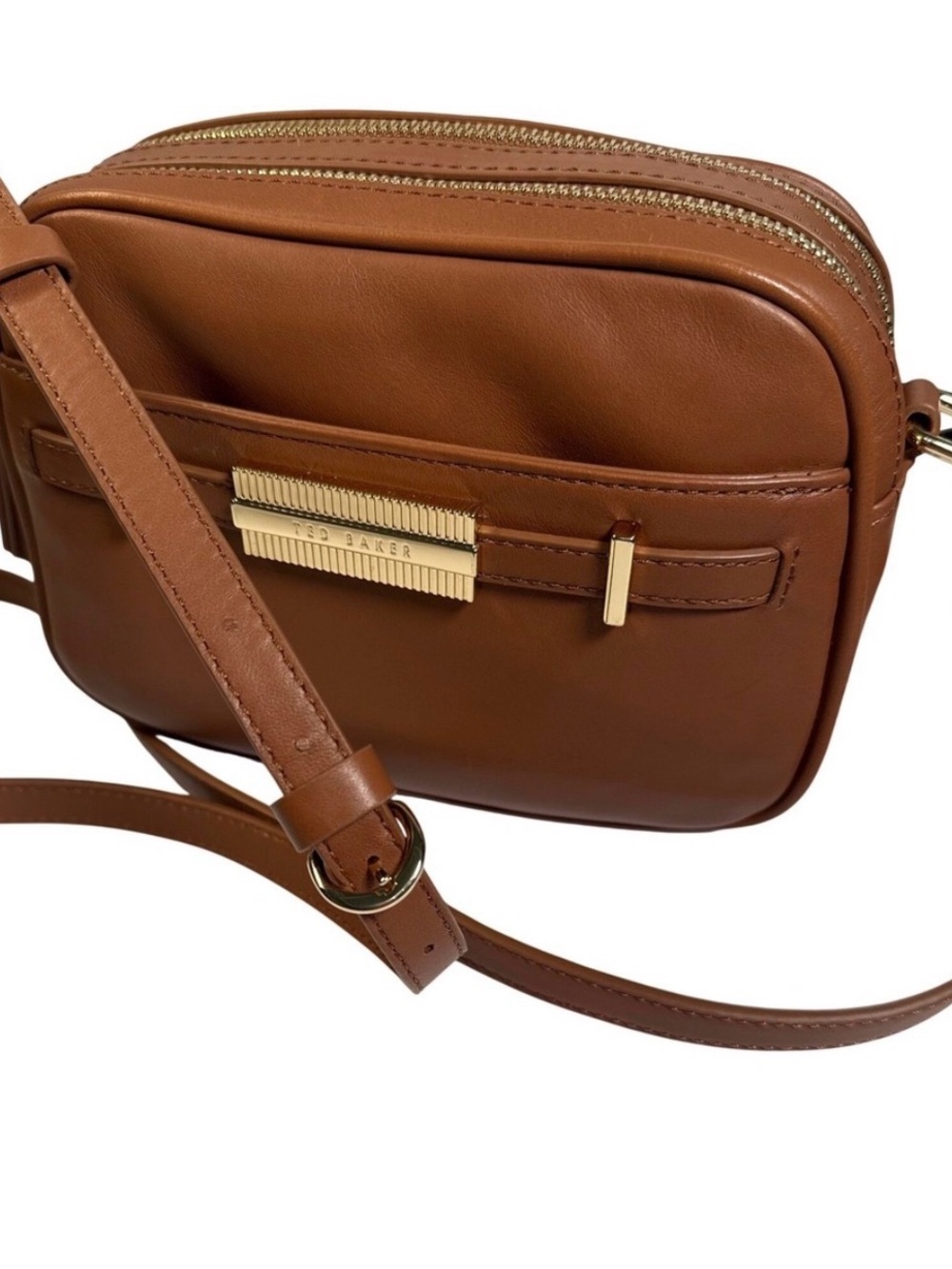Ted Baker Cognac Tan Leather Crossbody with Gold Accent